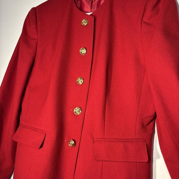 VTG 80's Talbots Womens 100% Wool Red Jacket Blazer Golden Buttons Hong Kong Sz8 - Picture 4 of 14